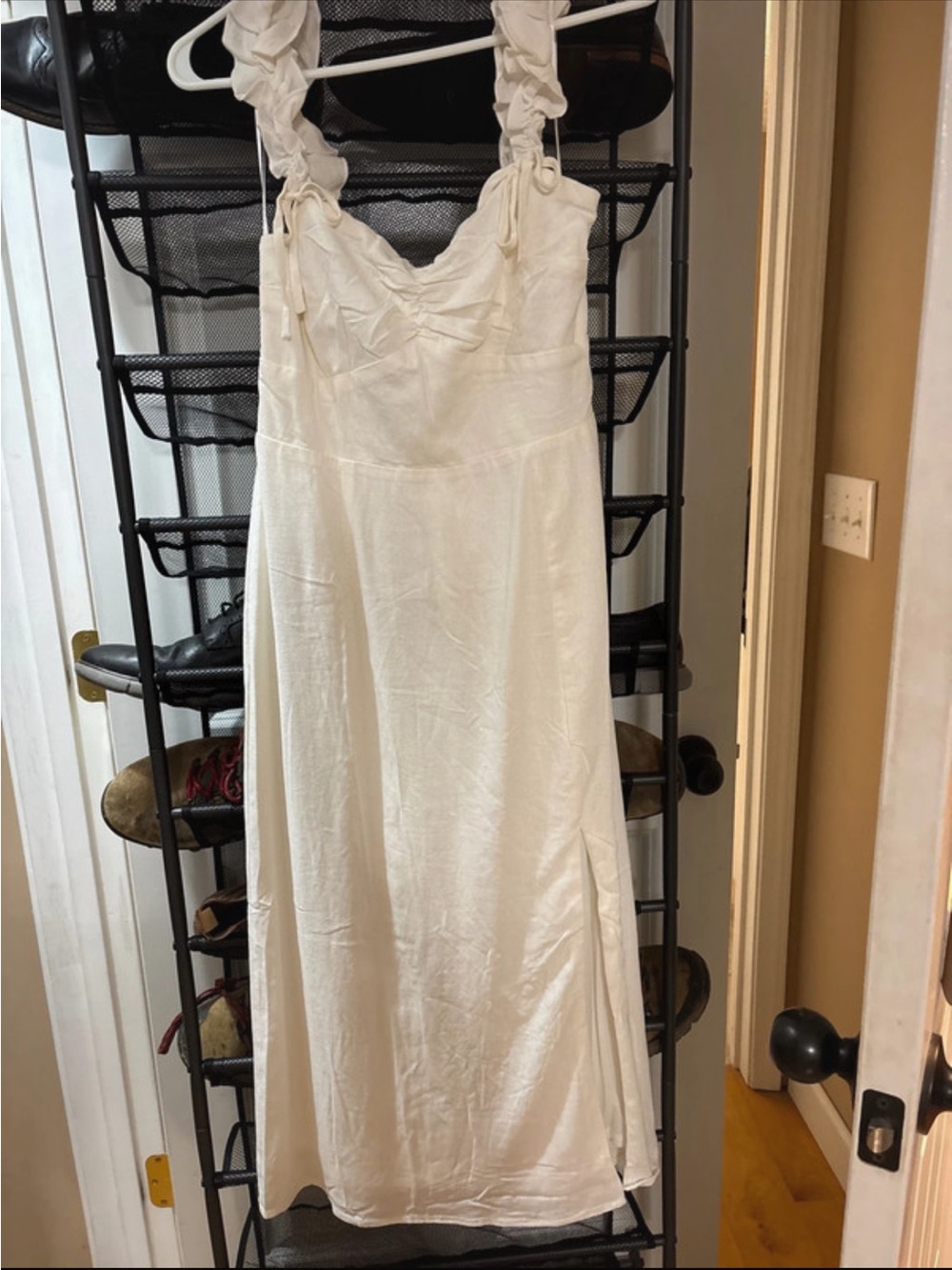 Women’s White Slip Dress with Ruffled Straps